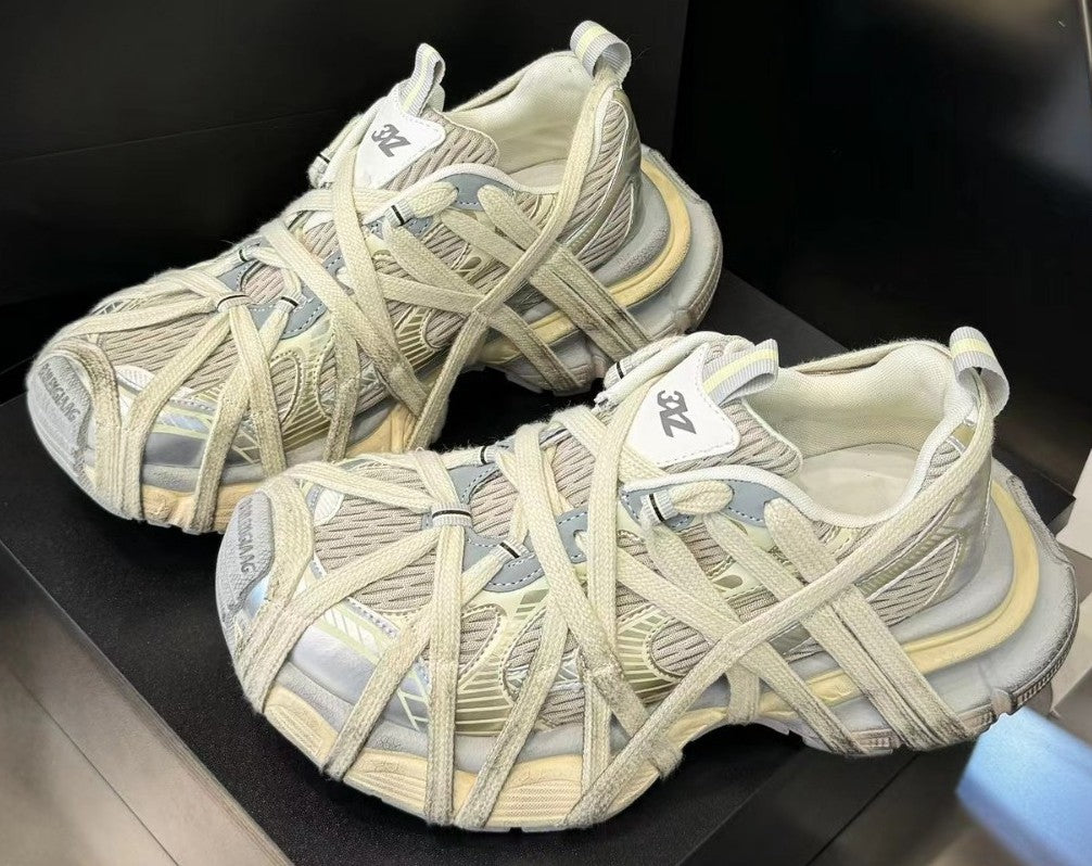 Strap Chunky Women Sneakers Flat Breathable Distressed Running Shoes