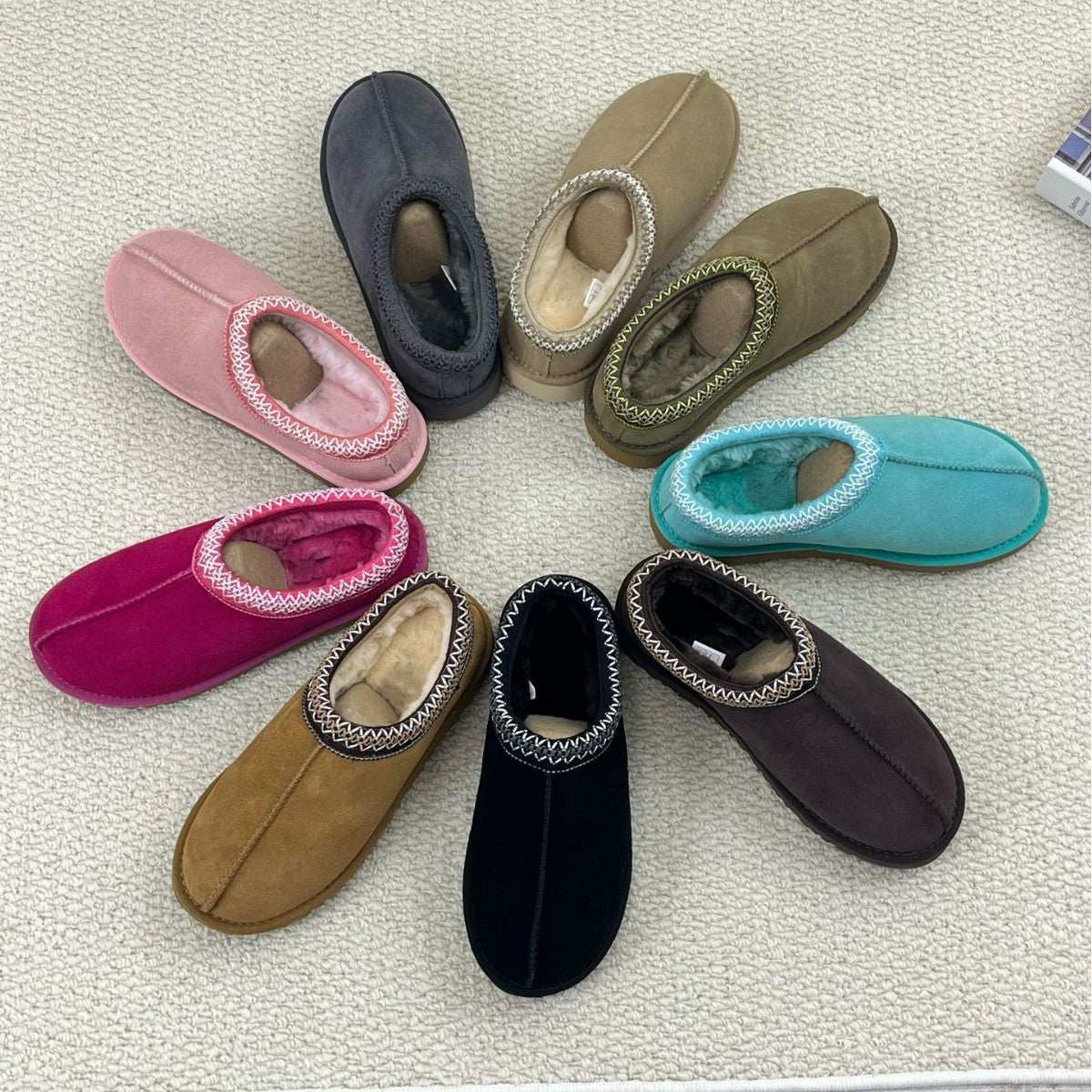 Cozy Genuine Suede Women's Fuzzy Slippers Slip On Memory Foam Shoes
