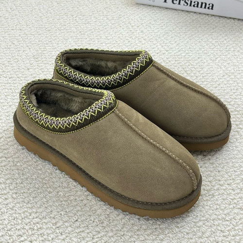 Cozy Genuine Suede Women's Fuzzy Slippers Slip On Memory Foam Shoes