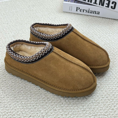 Cozy Genuine Suede Women's Fuzzy Slippers Slip On Memory Foam Shoes
