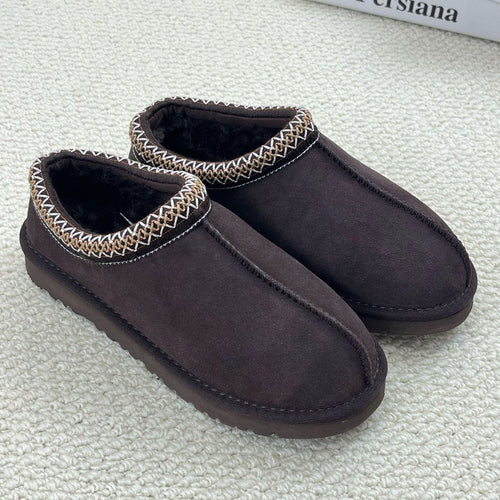 Cozy Genuine Suede Women's Fuzzy Slippers Slip On Memory Foam Shoes