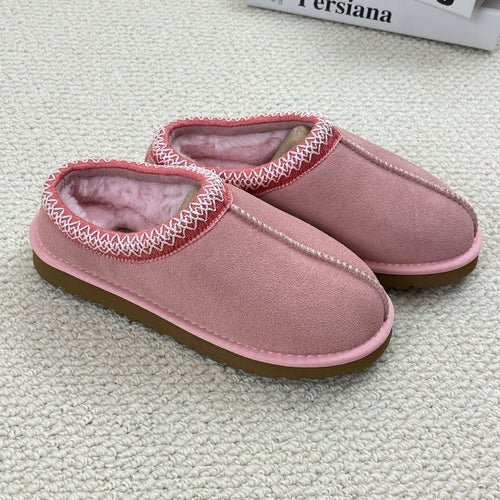 Cozy Genuine Suede Women's Fuzzy Slippers Slip On Memory Foam Shoes