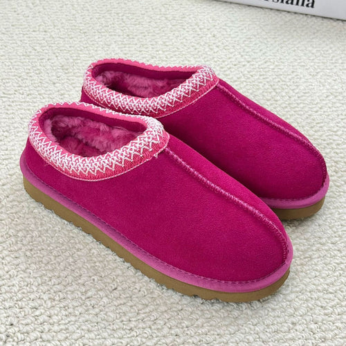 Cozy Genuine Suede Women's Fuzzy Slippers Slip On Memory Foam Shoes
