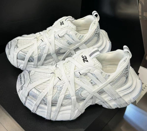 Strap Chunky Women Sneakers Flat Breathable Distressed Running Shoes