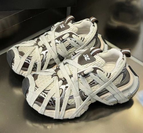 Strap Chunky Women Sneakers Flat Breathable Distressed Running Shoes