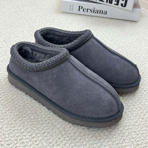 Cozy Genuine Suede Women's Fuzzy Slippers Slip On Memory Foam Shoes